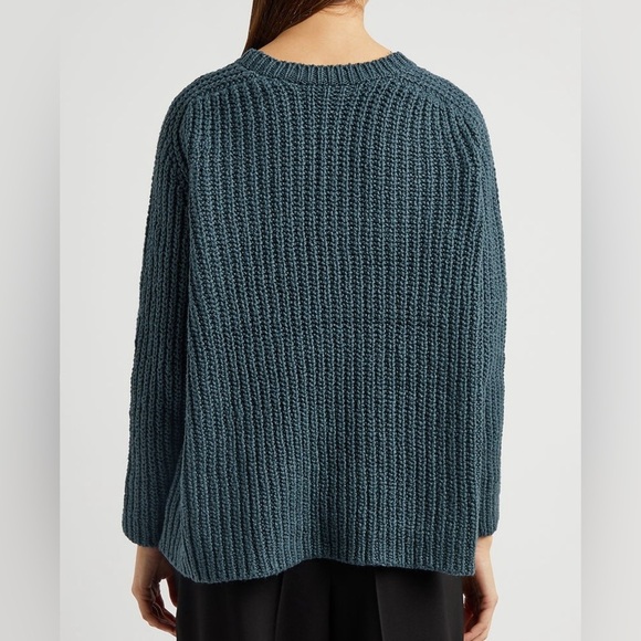 Eileen Fisher Chunky Knit Cotton Sweater Blue Ribbed Crew Neck Raglan Sleeve S P - Picture 2 of 13